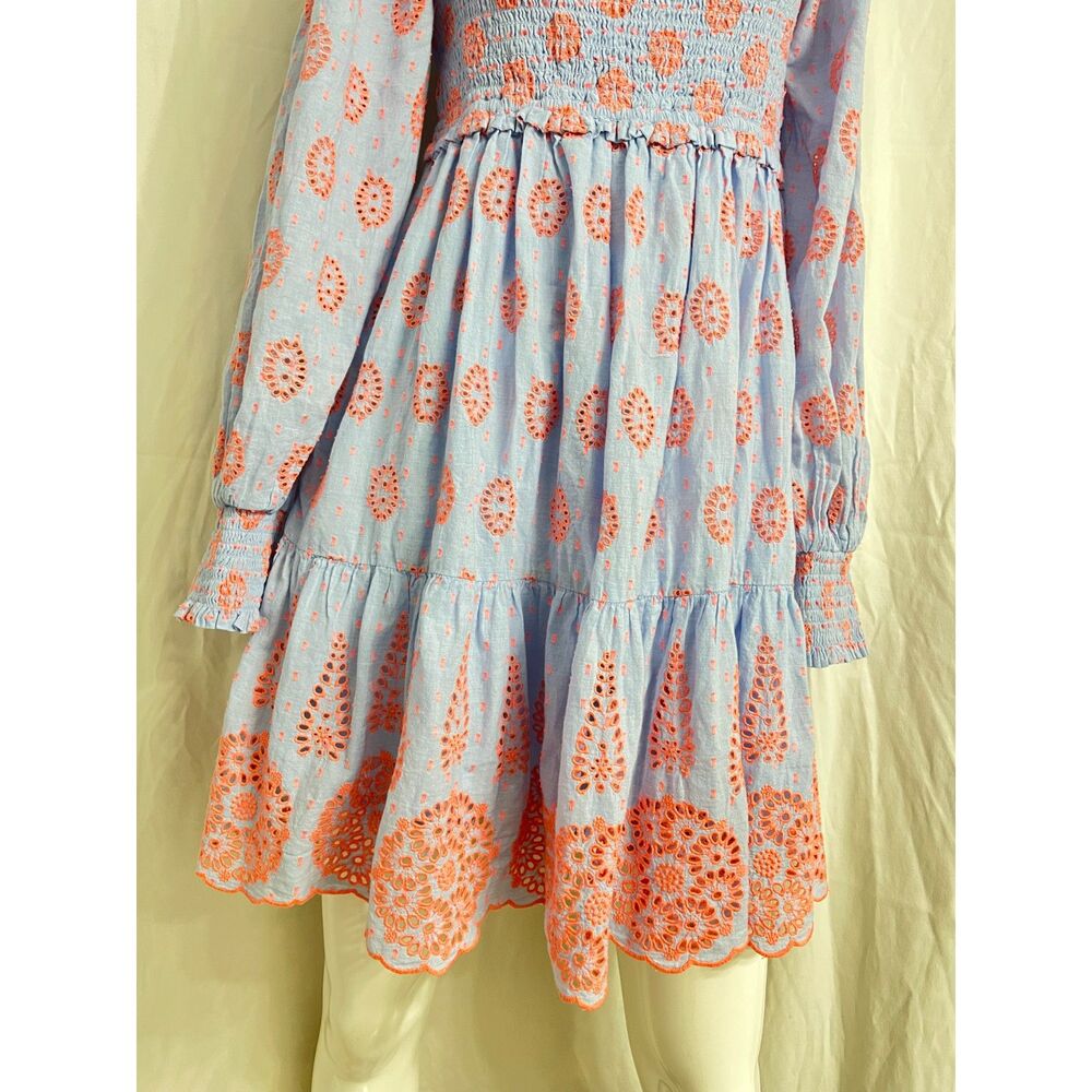 Lilly Pulitzer Rainna Eyelet Smocked Dress Blue Peri Chambray Dobby Eye Small - Picture 9 of 11